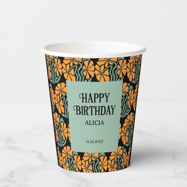 Vasos De Papel Retro Funky Groovy Daisy Flower Cumpleaños (Reverso )