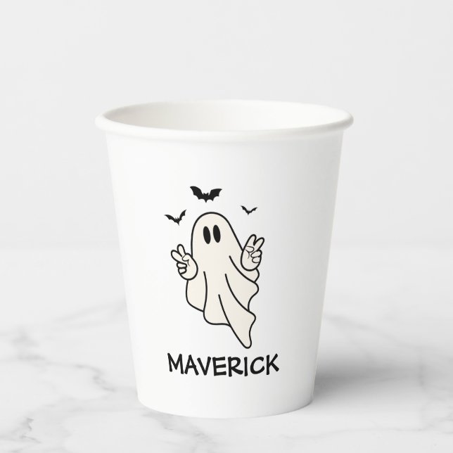 Vasos De Papel Retro Ghost One Halloween Boy 1st Birthday (Anverso)