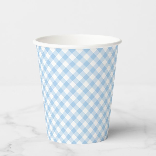Vasos De Papel Retro Gingham Baby Blue (Anverso)