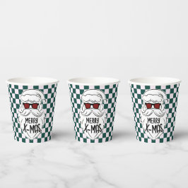 Vasos De Papel Retro Green Pink Checkered Santa Claus Christmas