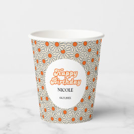 Vasos De Papel Retro Groovy Arch Naranja brillante Daisy Cumpleañ