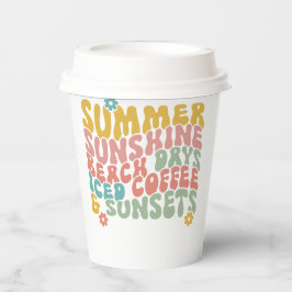 Vasos De Papel Retro Groovy Summer Pink Monograma Nombre