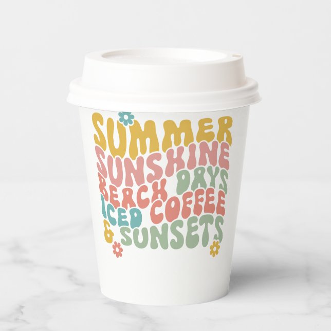 Vasos De Papel Retro Groovy Summer Pink Monograma Nombre (Anverso)