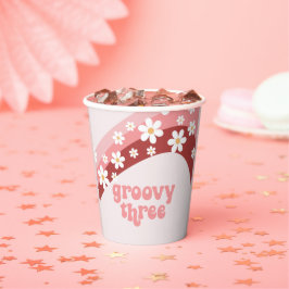 Vasos De Papel Retro groovy tres daisy tercer cumpleaños