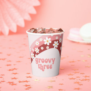 Vasos De Papel Retro groovy tres daisy tercer cumpleaños