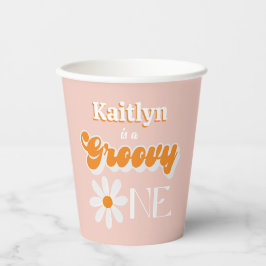 Vasos De Papel Retro Groovy Un Chica Primer Cumpleaños