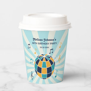 Vasos De Papel Retro Groovy Wave Disco Ball Musical Blue Birday
