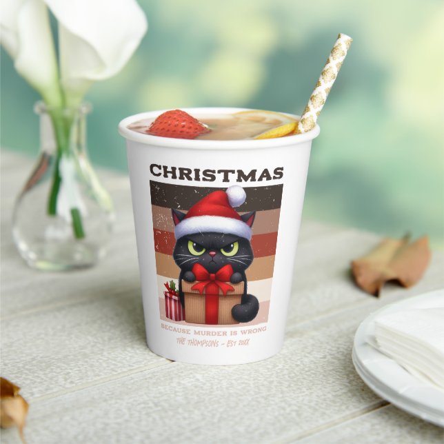 Vasos De Papel Retro Holiday Mocha Funny Cat Christmas Coffee (in situ)
