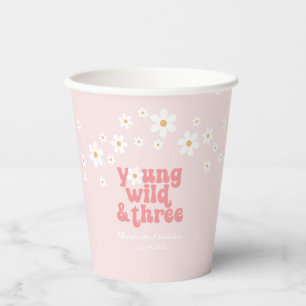 Vasos De Papel Retro Joven Salvaje Tres cumpleaños boho tercero