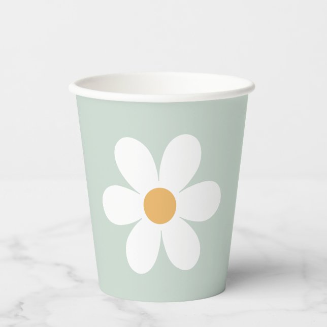Vasos De Papel Retro margarita verde boho (Anverso)