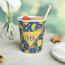 Vasos De Papel Retro Navy Blue Summer Citrus Fruit Birthday