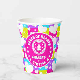 Vasos De Papel Retro Neon Reina de los Corazones Cumpleaños