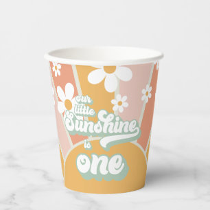 Vasos De Papel Retro Nuestra Pequeña Cumpleaños de Sunshine Daisy