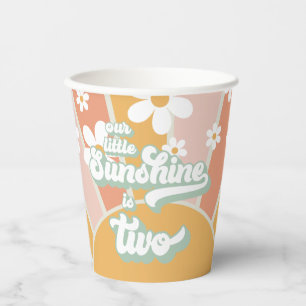 Vasos De Papel Retro Nuestro pequeño sol es dos cumpleaños