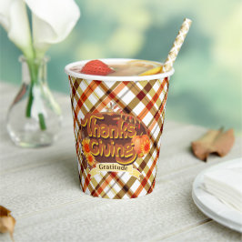 Vasos De Papel Retro Plaid de Acción de Gracias