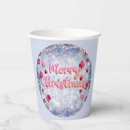Vasos De Papel Retro Plata, Rosa y Rojo Feliz Navidad