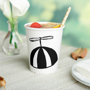 Vasos De Papel Retro Propeller Beanie Whimsical Negro y Blanco