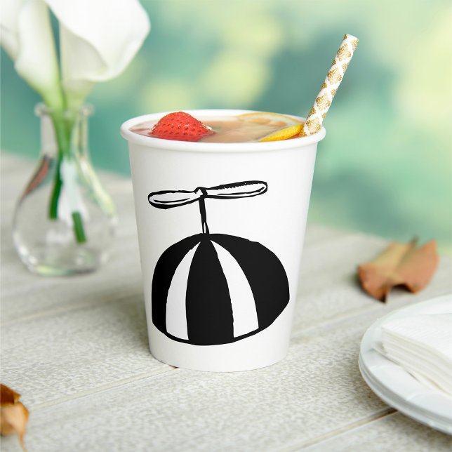 Vasos De Papel Retro Propeller Beanie Whimsical Negro y Blanco (Subido por el creador)