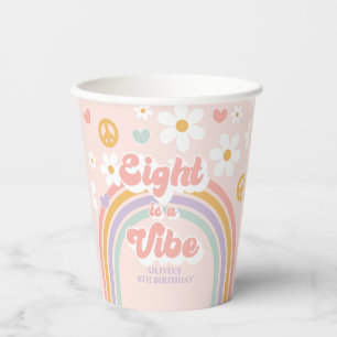 Vasos De Papel Retro Rainbow Eight es una Vibra Cumpleaños 8