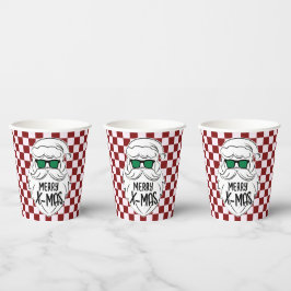 Vasos De Papel Retro Red Pink Checkered Santa Claus Christmas 