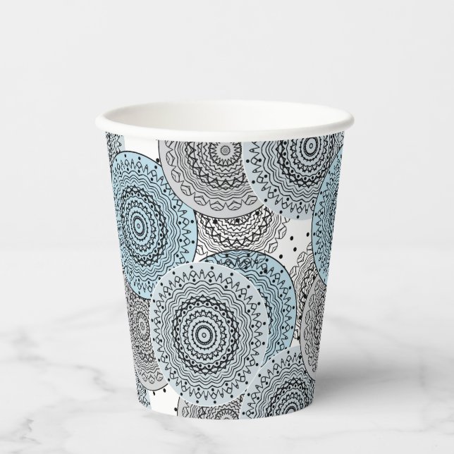 Vasos De Papel Retro, retro, azul y gris, baño elegante (Anverso)