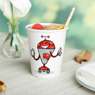 Vasos De Papel Retro Robot Personalizado Diversión Red and Silver