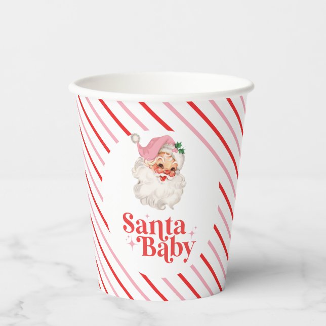 Vasos De Papel Retro Rosa Santa Bebé navidades de bebé ducha de b (Anverso)