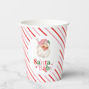 Vasos De Papel Retro Rosa Santa Bebé navidades de bebé ducha de b