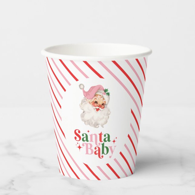 Vasos De Papel Retro Rosa Santa Bebé navidades de bebé ducha de b (Anverso)