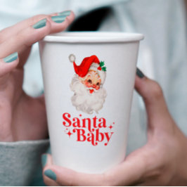 Vasos De Papel Retro Santa Baby fiesta de bebé de Navidad
