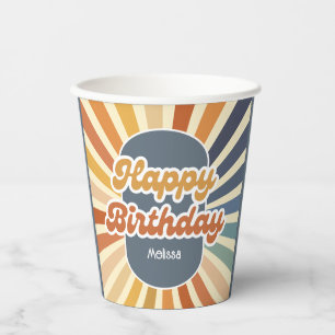 Vasos De Papel Retro Sun Groovy Wave Happy Birday