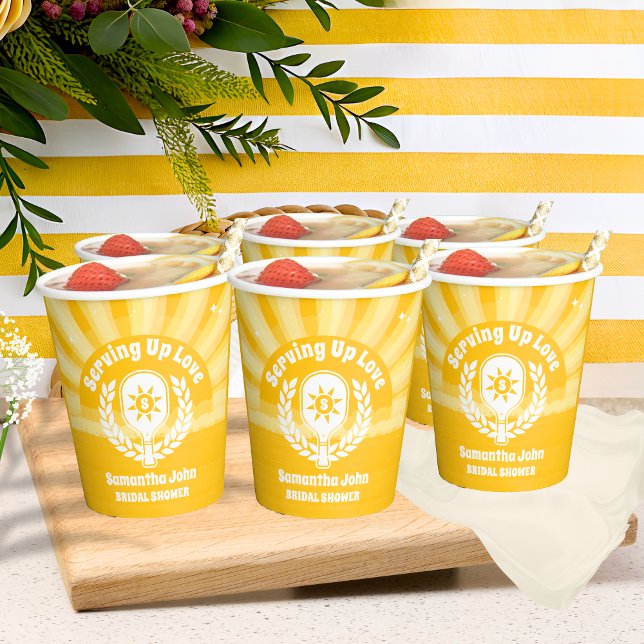 Vasos De Papel Retro Sunshine Pickleball Brillante Ducha (Paper Cups)