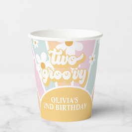 Vasos De Papel Retro Sunshine Two Groovy Daisy Birday
