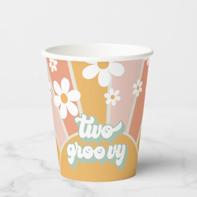 Vasos De Papel Retro Sunshine Two Groovy Daisy Cumpleaños (Anverso)