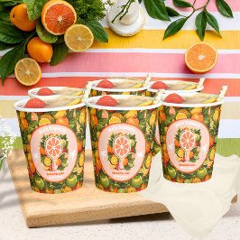 Vasos De Papel Retro Tropical Citrus Pickleball Brillante Ducha