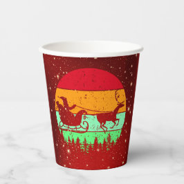 Vasos De Papel Retro Vintage Sunset Santa Sleigh Reindeer
