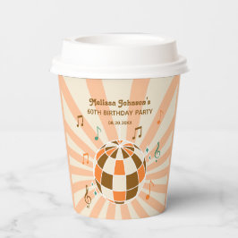 Vasos De Papel Retro Wave Disco Ball Naranja musical Cumpleaños