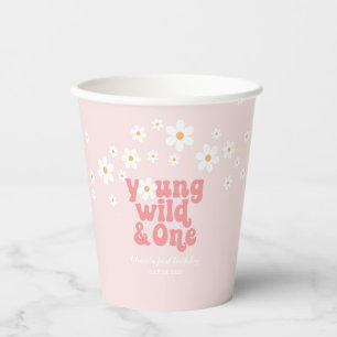 Vasos De Papel Retro Young Wild One daisy boho 1er cumpleaños