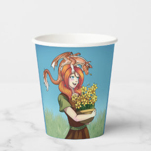 Vasos De Papel Reuniendo flores con un dragón