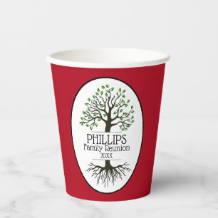 Vasos De Papel Reunión familiar de árbol de familia roja oscura