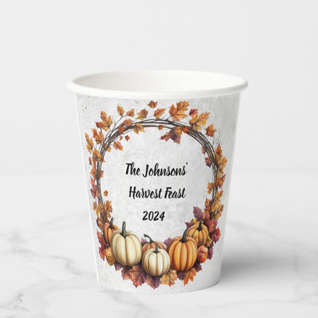 Vasos De Papel Reunión Rustica de Acción de Gracias (Anverso)