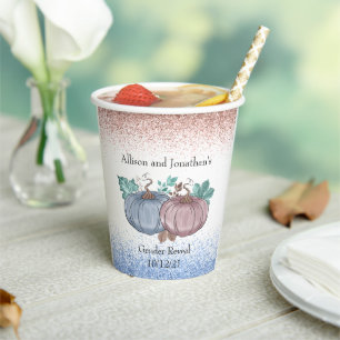 Vasos De Papel Revelación de género de calabaza de otoño rosa azu