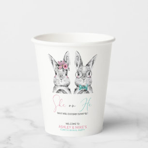 Vasos De Papel Revelación de género de conejitos azules rosados