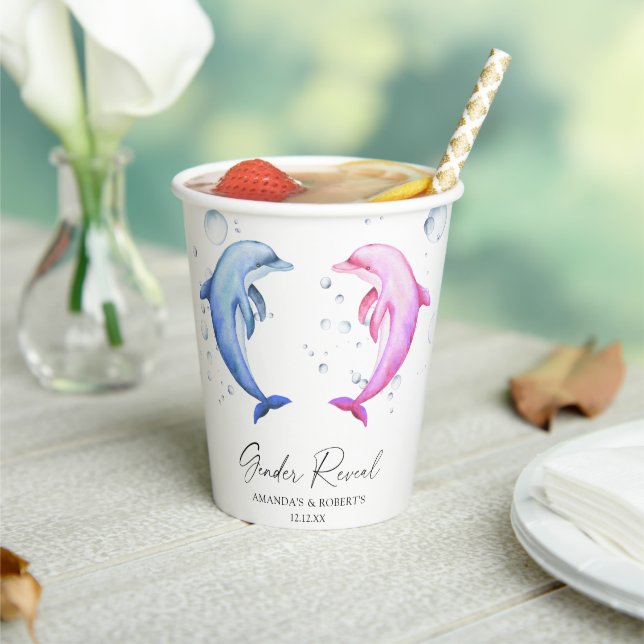 Vasos De Papel Revelación de género de delfines acuarelas (in situ)