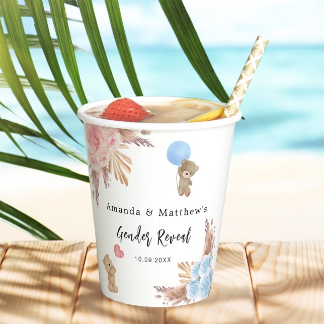 Vasos De Papel Revelación de género fiesta pampas oso de peluche  (Subido por el creador)