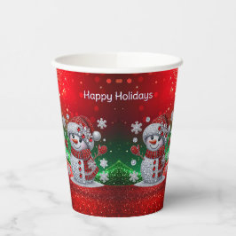 Vasos De Papel Rhinestones Snowman Holiday Paper Cups