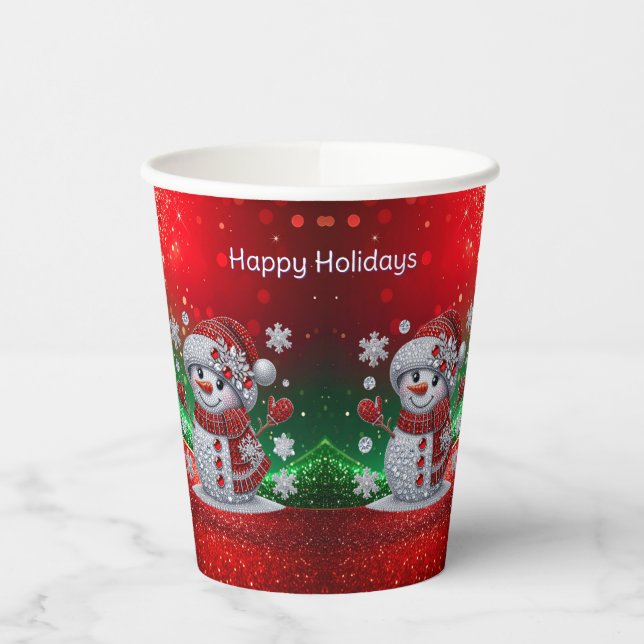 Vasos De Papel Rhinestones Snowman Holiday Paper Cups (Izquierda)