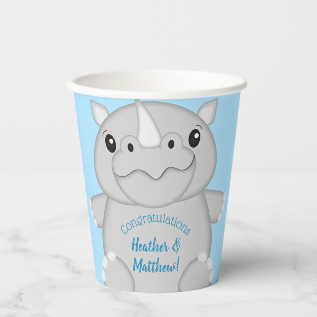 Vasos De Papel Rhino Baby Shower Blue (Anverso)