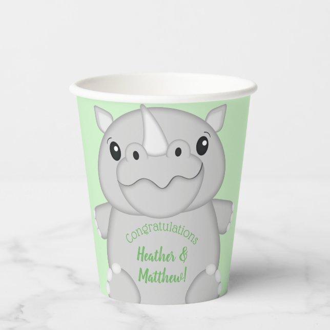 Vasos De Papel Rhino Baby Shower Green (Anverso)