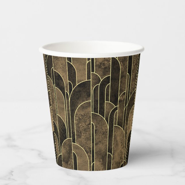 Vasos De Papel Rich Brown and Gold Art Deco Pattern (Anverso)